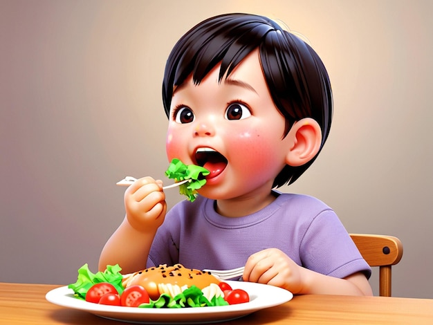 a child with a plate of food that has the word quot baby quot on it