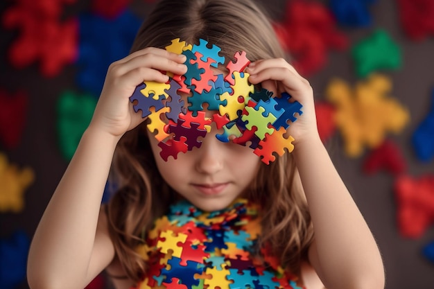 A child with a puzzle piece in her hands