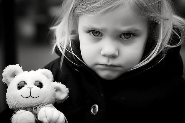 Photo a child with a solemn expression holding a sma poverty photos374jpg