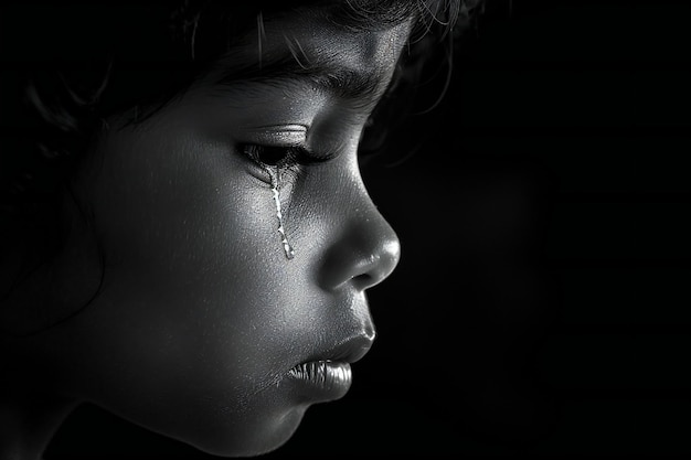 a child with a tear drop on his nose