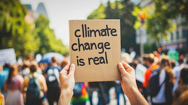 Photo a child in yellow and white mask holds up the sign save our planet against a background of garbage piles plastic waste garages and old cars with a foggy sky