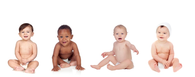 Childhood concept. Cute babies on white background