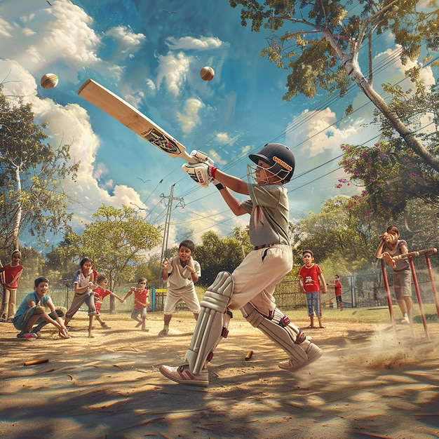 Childhood Joy Playing Cricket in the Playground