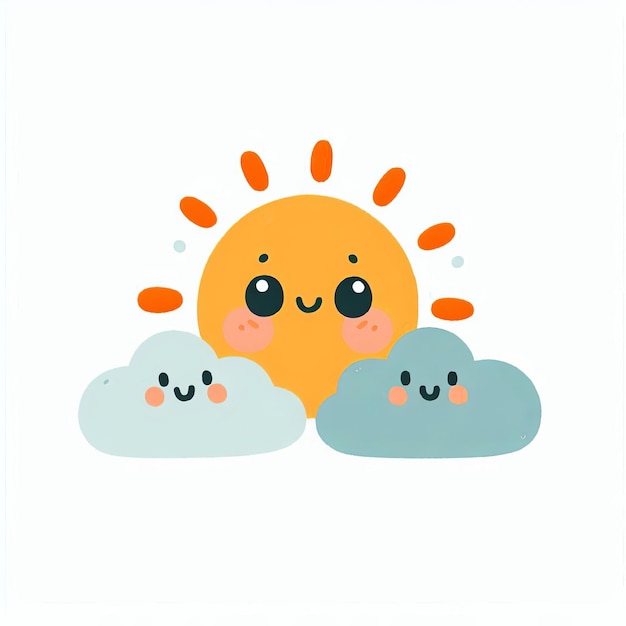 Photo a childish cute sun rise with cloud cartoon portrait minimalist colorful illustration cutest