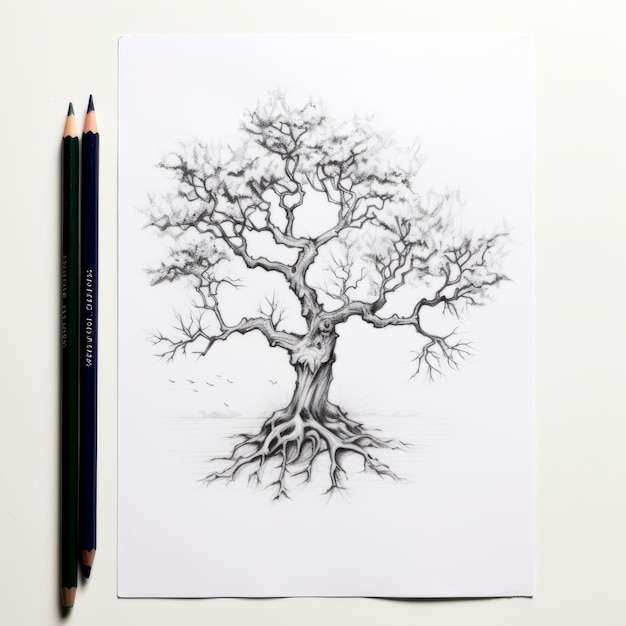 Photo childlike drawing of an ash minimalist pencil art illustration