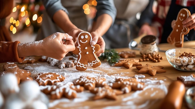 Photo children are decorating a gingerbread man cookie on christmas eve freshly baked christmas cookies