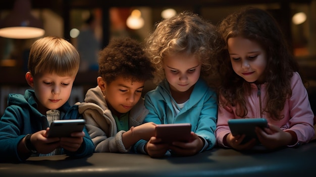 Children are playing games on smartphones and some are watching videos