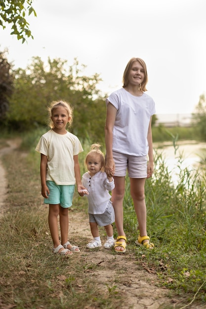 Children are walking in nature