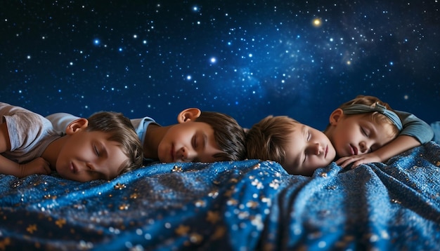 Photo children around the world asleep under a starry sky