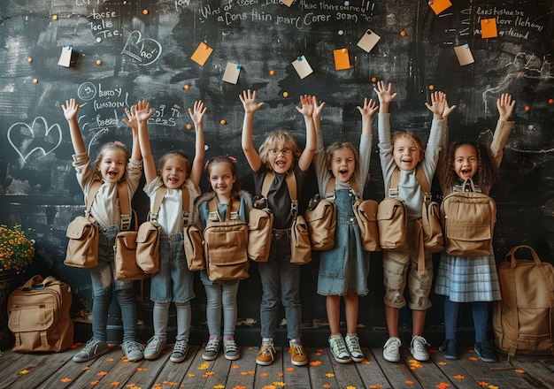 Photo children back to school celebrating the new school yea