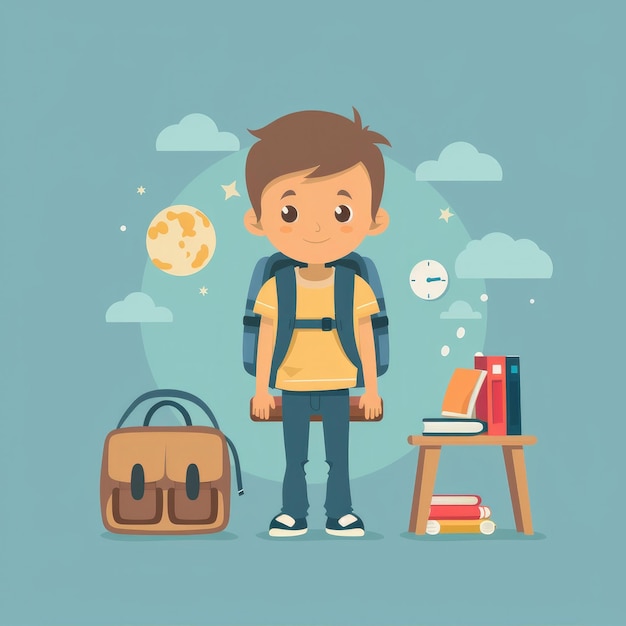 Children Back to School Flat Illustration