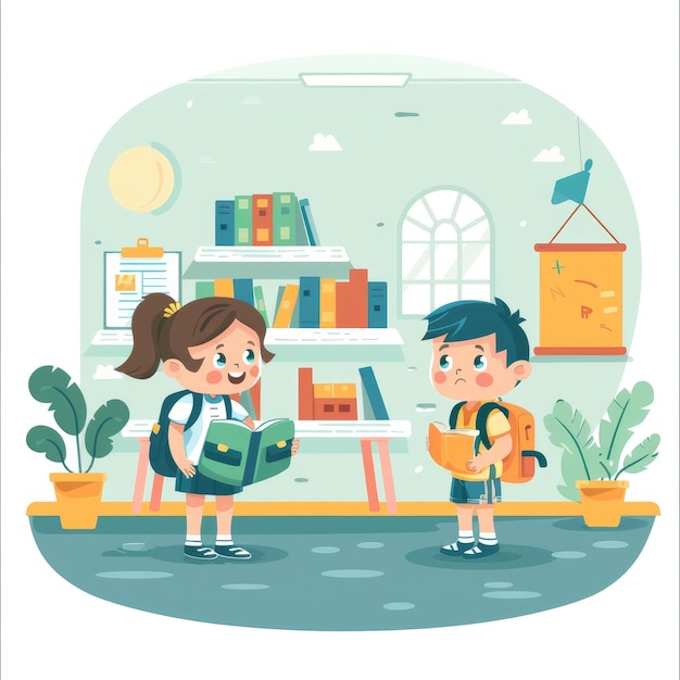 Children Back to School Flat Illustration