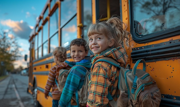 Children Boarding the Bus for School