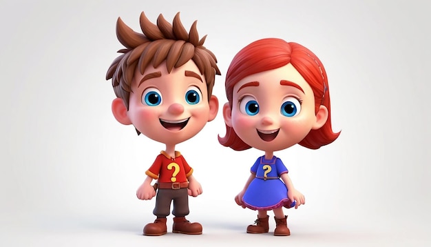 Children boy and girl cartoon 3d image with cheerful faces