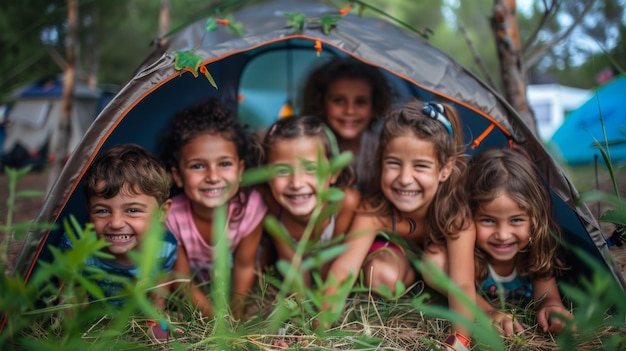 Photo children camping in tent