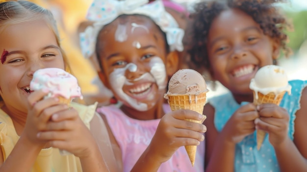 Children celebrating Friendship Day 2024 kids of different backgrounds playing together painting each others faces and enjoying ice cream Pure joy and innocence Style playful cheerful and