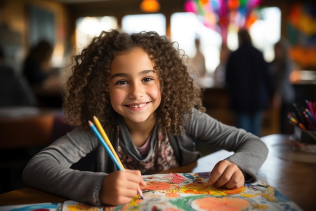 Children coloring activity in a classroom Generative AI