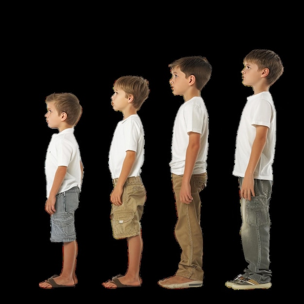 Photo children of different heights standing in a row indoors