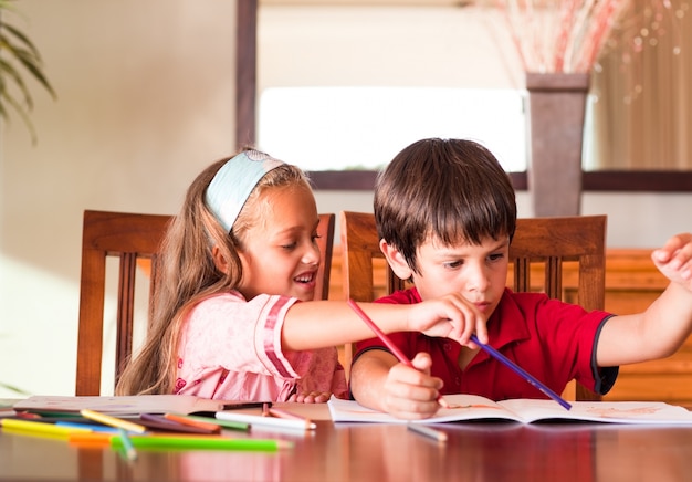 Children doing homework together