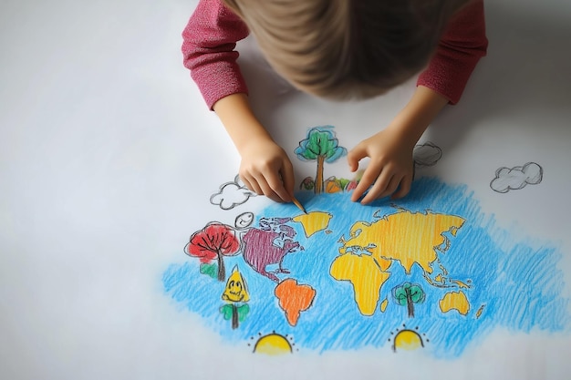 Children draw pictures of the world