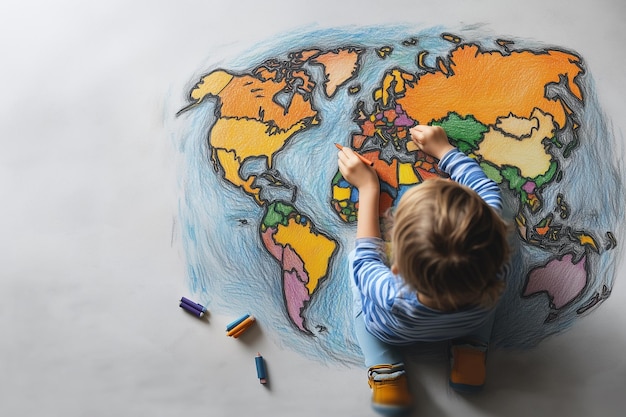 Photo children draw pictures of the world