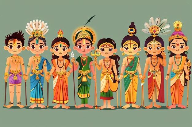 Children dressed as characters from Hindu mythology background