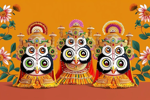 Children dressed as miniature versions of Lord Jagannath background