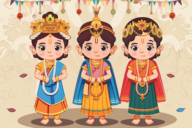 Children dressed as mythological characters from the Puranas background