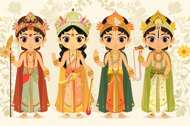 Children dressed as mythological characters from the Puranas background