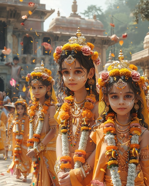 Children Dressed Traditional Background