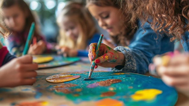 Photo children engaged in sustainable art projects using ecofriendly materials