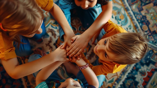 Photo children enjoying happiness and cheerfulness in a multi ethnic group