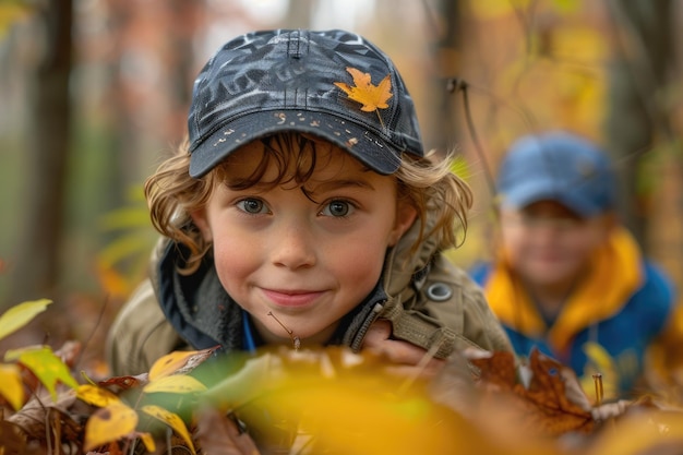 Photo children exploring nature in a flower field