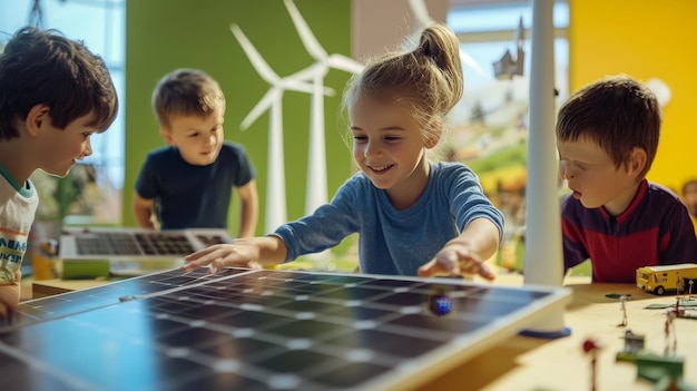 Photo children exploring renewable energy in a fun environment ai generated