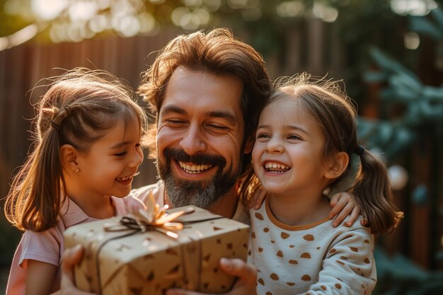 Children giving a gift to their father fathers day