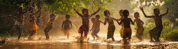 Children happily playing in the water as a form of leisure and entertainment