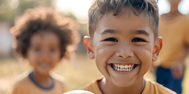 Children of Hispanic descent playing soccer at school during break time Concept Children Hispanic descent Soccer School Break time