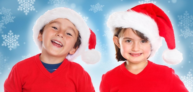 Children kids boy girl Christmas Santa Claus smiling happy