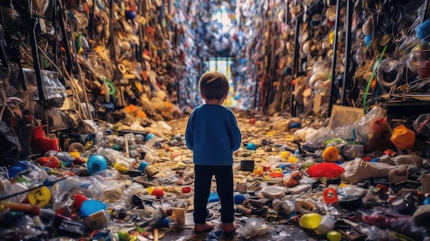 Children in a large pile of plastic waste