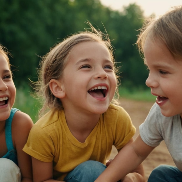 Photo children laughing outdoors