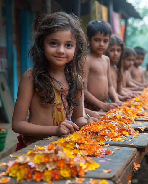 Children Making Colorful Paper Decorations Wallpaper