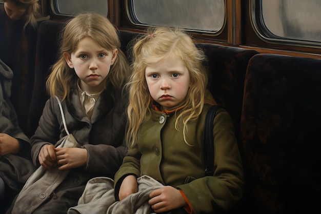 Children and number on the train