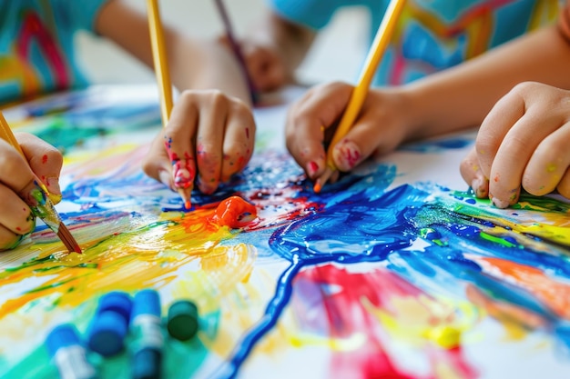 Photo children painting and drawing creatively in kindergarten class