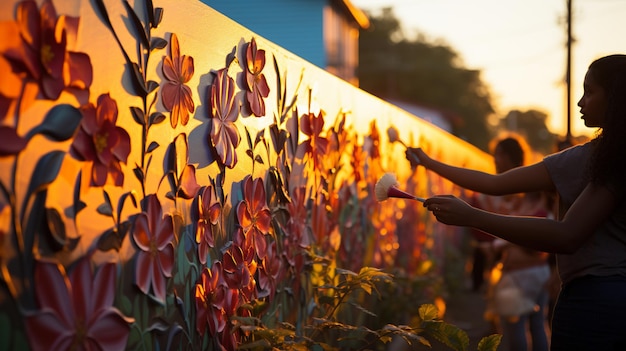 Children Painting A Mural Beautify Background