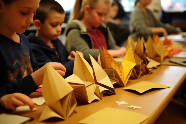 Photo children and parents making fall crafts