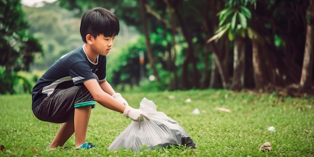 Children picking up trash at the park for Earth Day Generative AI