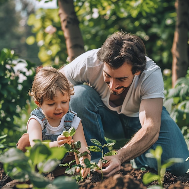 Children planting small tree in sunset concept save earth