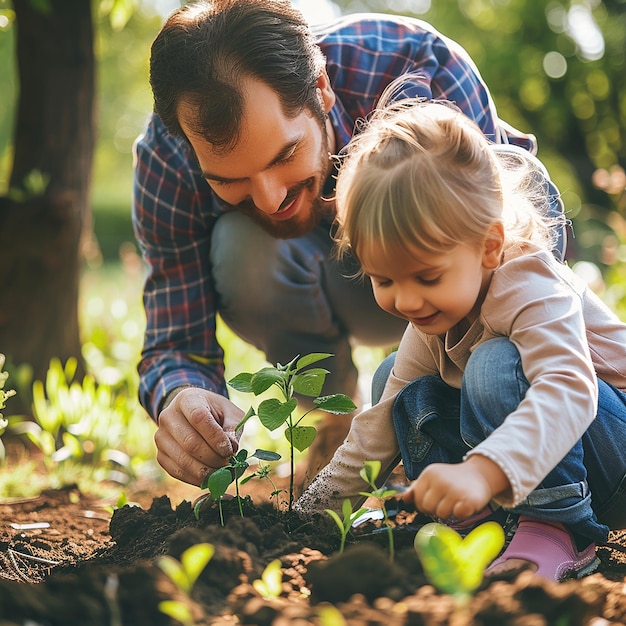 Children planting small tree in sunset concept save earth