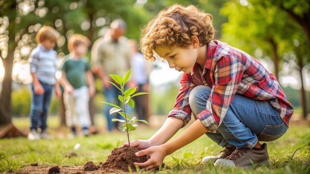 children planting tree