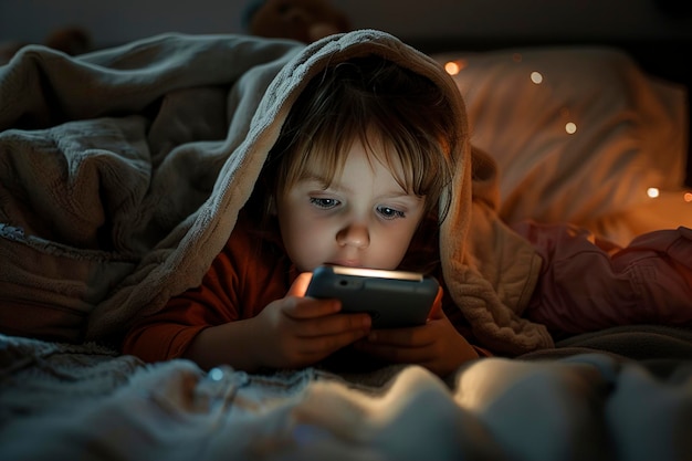 A Children play games on a smart phone at mourning